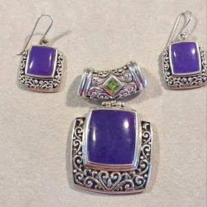 Vintage Sterling Silver Purple Spiny Oyster Pendant & Earrings Set 💜 Rare💜